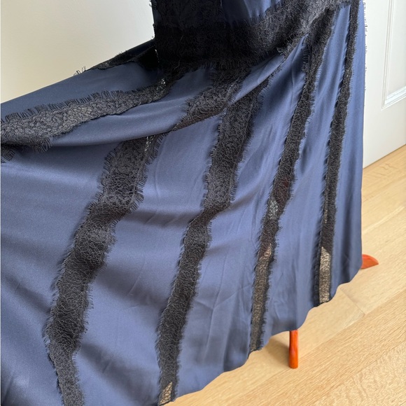 La Ligne Maggie Lace-trimmed Silk-georgette Maxi Dress In Midnight Blue - Picture 3 of 12